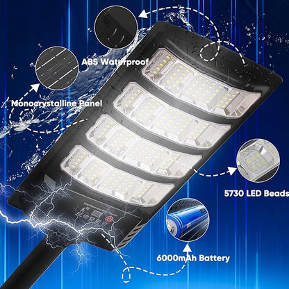 Solar Street Light Outdoor, 30000LM 6500K Waterproof Motion Sensor LED Solar Powered Flood Light with Remote Control Dusk to Dawn Commercial Area Lighting for Outside Parking Lot, 2-Pack