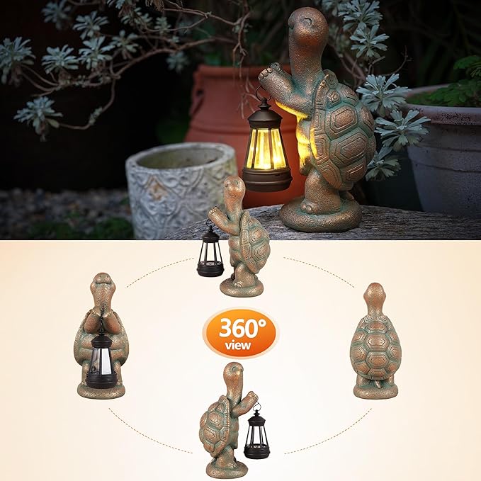 Turtle Solar Powered Outdoor Garden Statue, Resin Statue with Solar Light Lantern, Decorative Lawn,Yard,Balcony Outdoor Tortoise Patio Home Ornament, Birthday Gifts for Mom Grandma