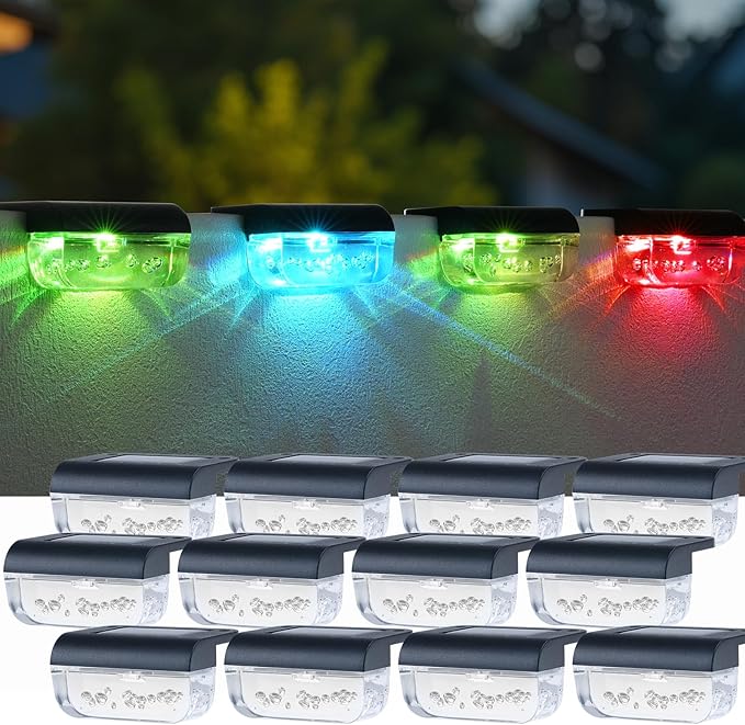 12 Pack Solar Deck Lights, RGB Color Changing Christmas Solar Fence Lights, Waterproof Step - Outdoor Path Light | Lumora