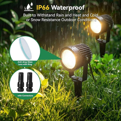 Low Voltage Landscape Spotlight, 12V LED Outdoor Spot Lights, Landscape Lighting Wired for Yard Path Garden Tree, 10W Aluminum Up Lighting with Connectors, IP66 Waterproof & 4000K, 1 Pack
