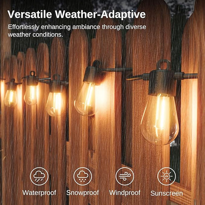 East Oak Outdoor String Lights LED 48FT, Patio String Lights Waterproof with 15 Shatterproof Vintage Edison Bulbs for Christmas Backyard Porch Party Warmlight