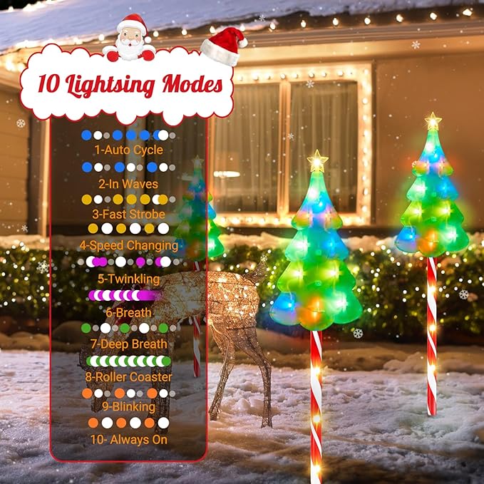 KOOPER Christmas Decorations Outdoor Solar Christmas Tree Candy Cane Stake Lights, 6 Pack Brighter 102 LED Solar Christmas Pathway Lights Outdoor, 10 Modes Christmas Decorations for Indoor Yard