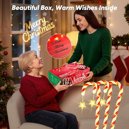 Solar Christmas Lights Outdoor Decorations: 24-Pack Candy Cane Pathway Lights with 10 Modes - Unique Xmas Gifts for Mom Women - Waterproof Decorative Christmas Yard Stakes for Holiday Garden Decor