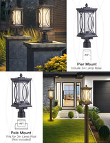Motion Outdoor Post Lantern Dusk to Dawn Pillar Lamp with 3 Inch Pier Mount Adapter, Black Pole Light Aluminum with | Lumora