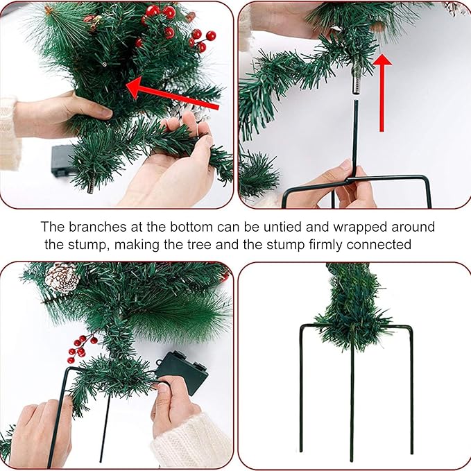 Prelit Artificial Christmas Trees Lights 17.2 Inch Solar Christmas Tree Pathway Lights with Stake Red Berries Pinecones Waterproof Xmas Urn Filler Solar Stake Lights Garden Decor(2Pcs Battery Powered)
