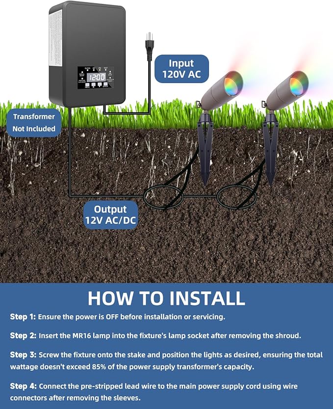 Landscape Spotlights Color Changing: 12V Low Voltage Spot Lights with 4W RGBW MR16 - Outdoor Security Flood Light | Lumora