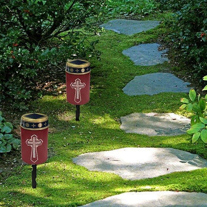 Cross Red Solar Garden Lights - Outdoor Waterproof Cemetery Decorations, Multipurpose Solar Lights for Grave and Memorial Use
