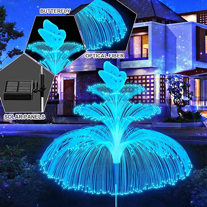 Solar Garden Lights 3 Pack New Upgraded Solar Lights Outdoor Waterproof 3 Layers 7 Color Changing Jellyfish Butterfly Decorations for Garden Yard Gifts for Women