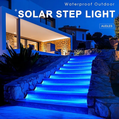 2 Pack Solar Stair Lights, Outdoor Step Lights with Waterproof IP67, Blue Color LED Solar Light for Outside Light Decor for Stair, Deck, Front Step, Front Porch, Patio and Backyard
