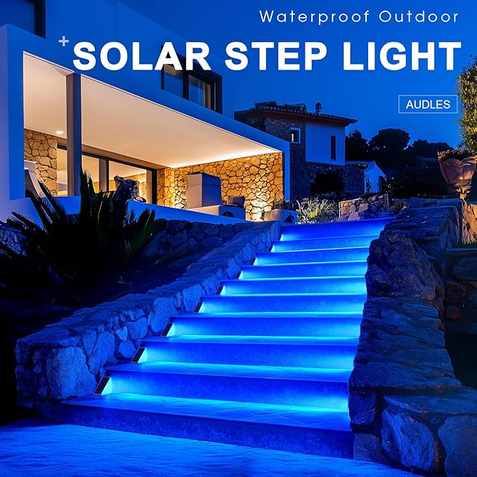 12 Pack Solar Stair Lights, Outdoor Step Lights with Waterproof IP67, Blue Color LED Solar Light for Outside Light | Lumora