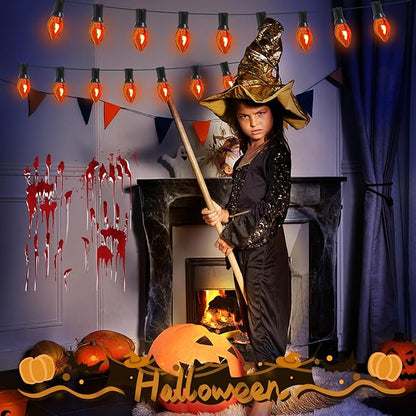 Flickering Flame String Lights, 25Ft C7 Orange Halloween String Lights, Orange Flicker Flame Lights for Outdoor and Indoor Decor, Halloween Lighting for Party Decorations