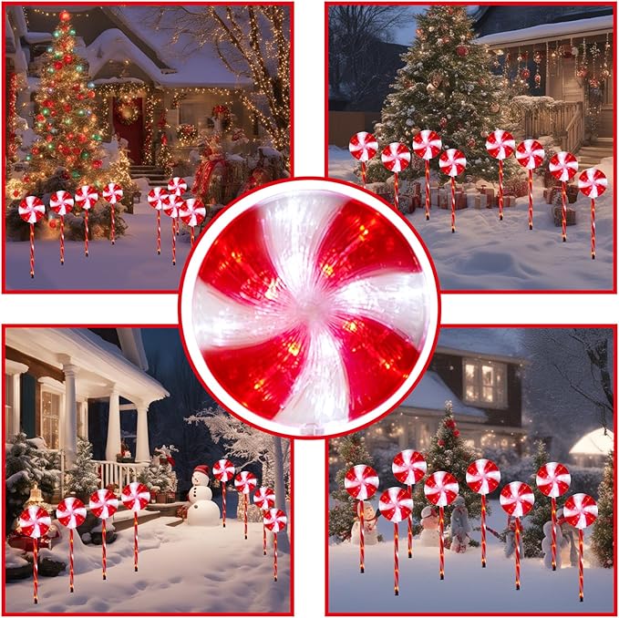 Christmas Solar Pathway Lights, 27" Set of 8 Lollipops Peppermint Stake Lights, 8 Modes Candy Cane Walkside Lights, Outdoor Xmas Decoration for Walkway,Yard(8PCS-Red)