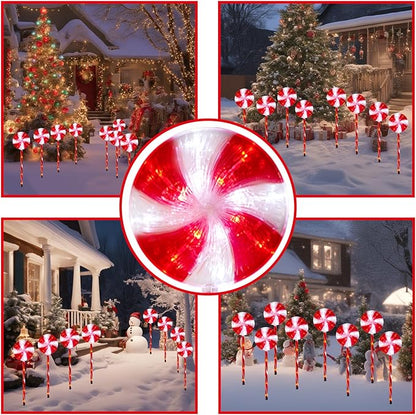 Christmas Solar Pathway Lights, 27" Set of 8 Lollipops Peppermint Stake Lights, 8 Modes Candy Cane Walkside Lights, Outdoor Xmas Decoration for Walkway,Yard(8PCS-Red)
