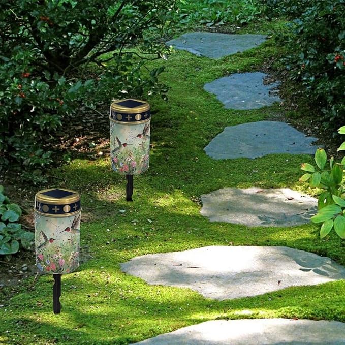 Solar Powered Garden Stake Lights Multipurpose Solar Lights Cemetery Decorations for Grave Outdoor Lights Gravesite Decor Yard Art for Remembrance Gifts - Flowers Hummingbird