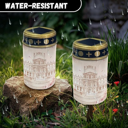 Castle Cemetery Lights - Cute Solar Pathway Lanterns for Outside, Waterproof Solar Stake Lights with Auto On/Off