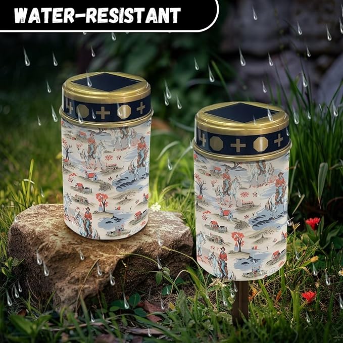 ZOUTAIRONG Western Cowboys Solar Light for Cemetery Grave 2 Pack Solar Garden Lights Cemetery Solar Lights for Grave Solar Pathway Lights Outdoor Cemetery Solar Lights for Grave Solar Lights
