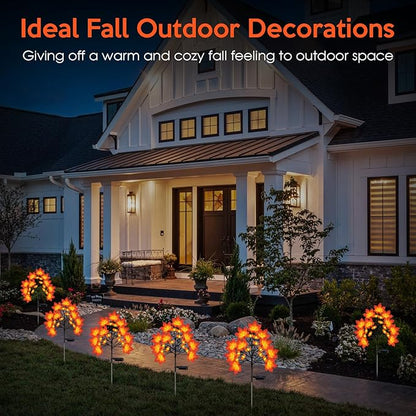 Fall Solar Lights Outdoor, Solar Powered Fall Stake Lights with 20 Maple Leaf and 20 Pumpkin for Yard, Patio, Lawn, Garden, House, Home Outside Thanksgiving Harvest Decorations(2 Pack)