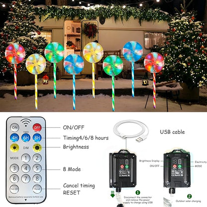 Candy Christmas Decorations Pathway Outdoor Solar Lights, 29 inches 80 LED Lighted Lollipop Solar Christmas Lights with 8 Modes Waterproof String Lights, Outdoor Lights for Yard Patio Walkway-4PCS