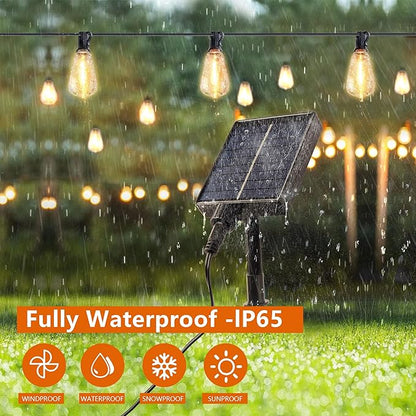 60FT Solar String Lights, Weatherproof Solar Powered Patio Lights, 3 Light Modes with Remote & USB Port, 15 LED Shatterproof Bulbs, Dimmable, Timer for Camping Backyard Cafe,Black