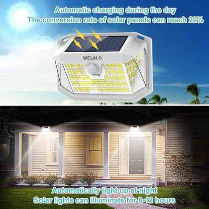 WELALO 6 Pack/65 LED/3 Modes Solar Color Changing Spot Lights Outdoor, 3 Modes/4 Pack/188 LED Solar Motion Sensor Lights Outdoor
