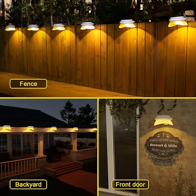 ROSHWEY Outdoor Fence Lights 6 Pack Solar Gutter Lights with 9 LED Waterproof for Wall Eaves Deck Railing Garden Landscape Yard (Warm White)