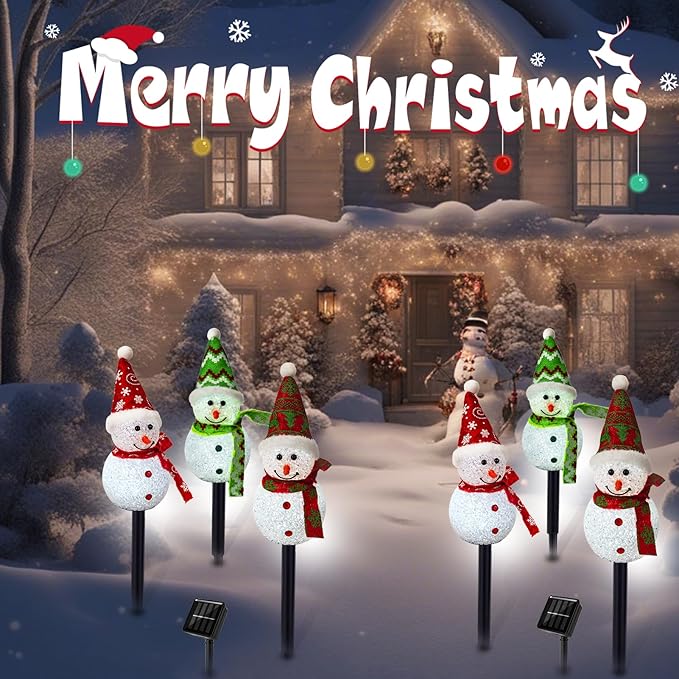 Solar Christmas Pathway Lights Outdoor Decor, Set of 3 Led Snowman Stake Lights, Waterproof Walkway Landscape Light for Winter Yard, Garden, Solar Christmas Decorations