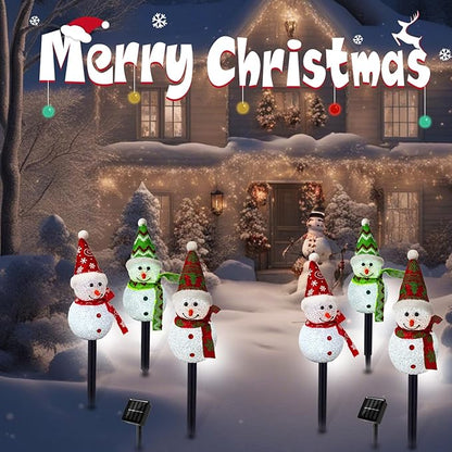 Solar Christmas Pathway Lights Outdoor Decor, Set of 3 Led Snowman Stake Lights, Waterproof Walkway Landscape Light for Winter Yard, Garden, Solar Christmas Decorations