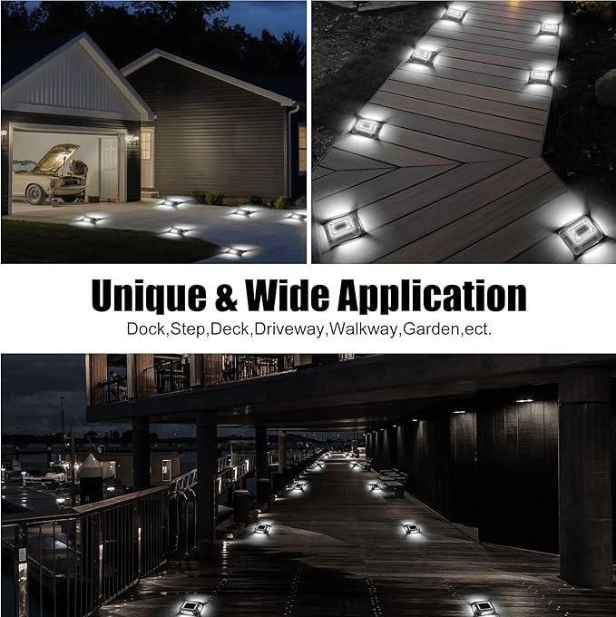 Solar Deck Lights Driveway Dock Lights- 8 Packs Waterproof 1200mAh Solar Powered Outdoor LED Aluminum Dock Lighting | Lumora