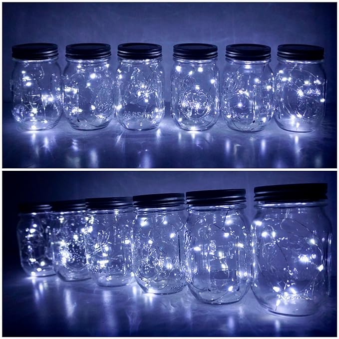 Decorman Solar Mason Jar Lid Lights, 6 Pack 20 LED Waterproof String Fairy Star Firefly Jar Lids Lights for Patio | Lumora