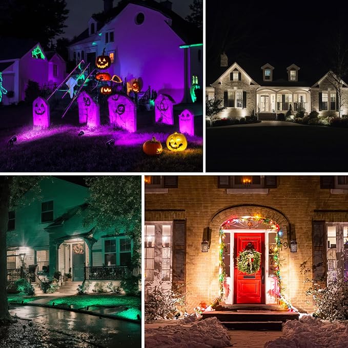 Christmas Outdoor Spot Lights, 12V Color Changing Landscape Lighting with Remote & Timer (4H/6H/8H), IP65 Waterproof Aluminum RGB Spotlights for Garden, Yard, House, Pathway Decor (1 Lights)