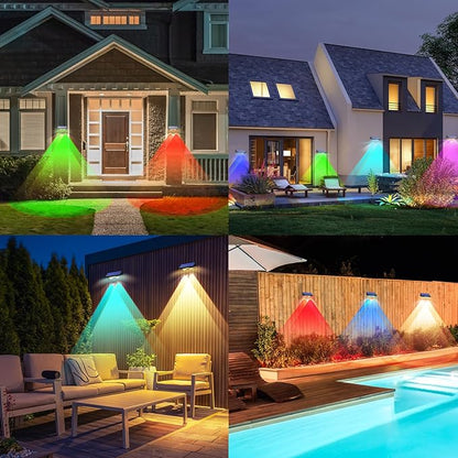 TECKNET Solar Fence Lights Outdoor 6 Pack, Warm White & 6 Colors & RGB, IP66 Waterproof LED Deck Light, Dusk to Dawn Fence Lights Solar for Wall, Railing, Step, Patio, Pool, Backyard, Outside