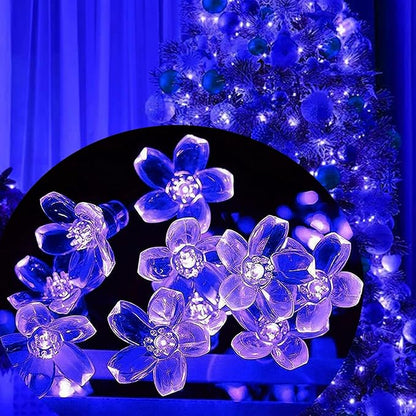 FULLBELL Flower String Lights Christmas Blue 33 Feets 100 LED Memory String Indoor Outdoor Fairy Bedroom Wedding Party Tiktok Trends Items (Blue)