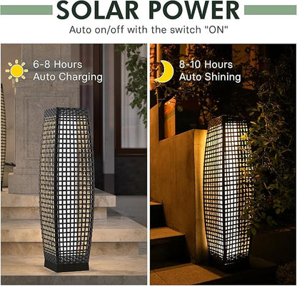 Grand patio Solar Outdoor Floor Lamp Solar Powered Lantern Water-Resistant Wicker Deck Light for Garden Porch Deck-Large Fuji 2 PCS, Dark Brown