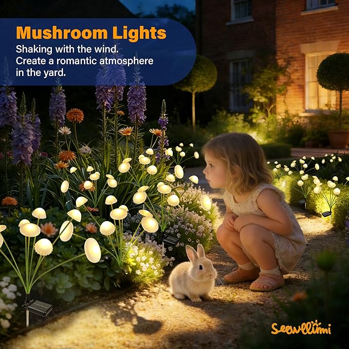 Solar Garden Lights Outdoor, 1Pack Solar Lights Garden Decor, Swaying Mushroom Lights Waterproof for Yard, Patio,Pathway Decoration,Gifts for Women,Mom(Warm White)