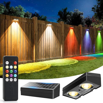 Solar Fence Lights with Remote, Warm White, Cool White and RGB Color Glow LED Outdoor Wall Lights, IP65 Waterproof Solar Lights for Fence, Backyard, Railing, and Deck, Home Improvement, 2 Pack