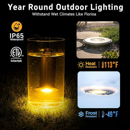 Gardenreet Brass Well Lights Low Voltage, 12V Flush Mount In Ground Landscape Lights with 2.5W 225LM MR8 LED Bulb and PVC Sleeve, IP65 Waterproof Landscape Well Light for Deck and Pathway, 6-Pack