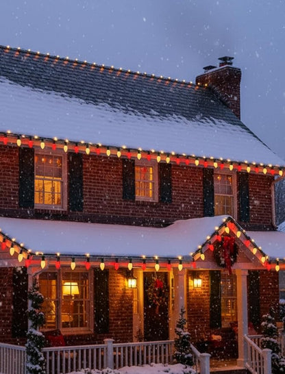 C7 LED Christmas Lights,25ft Red and White Outdoor String Lights with 27 Ceramic Bulbs(2 Spare), Plug-in Vintage Commercial Christmas Lights String for Outside Roofline Patio Holiday Decor