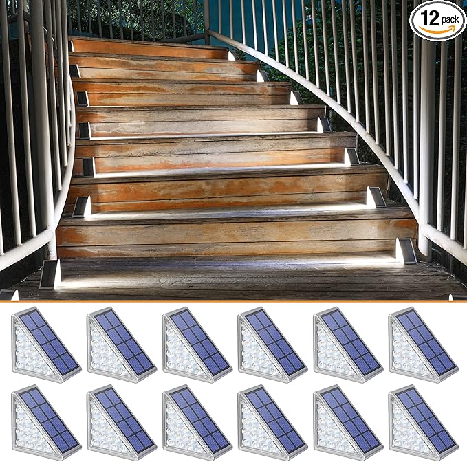 NIORSUN Solar Step Lights,12 Pack Cool White Solar Stair Lights Outdoor Waterproof IP67 Auto On Off,Solar Lights | Lumora