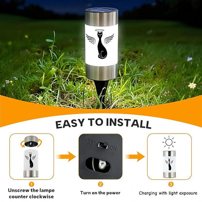 Solar Cat Memorial Garden Light, Outdoor Pet Remembrance Keepsake with Angel Silhouette, Automatic Dusk to Dawn LED Yard Stake