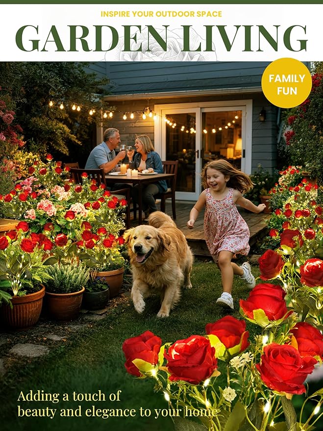 GIGALUMI Solar Lights Outdoor for Garden Decor, 4 Pack Solar Flower Lights Waterproof, 2 Lighting Modes 28 Rose Flowers for Pathway,Yard, Patio Decoration, Gardening Gifts for Women (Red)