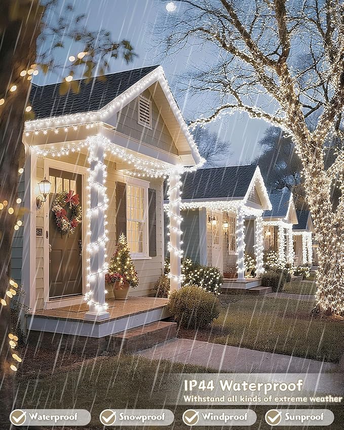 580 LED String Lights, 196FT Indoor Outdoor Fairy Lights, Waterproof Twinkle Christmas Decorations Lights with Remote for Bedroom Outside Tree Garden Patio Camping Party Wedding Decor, Pure White
