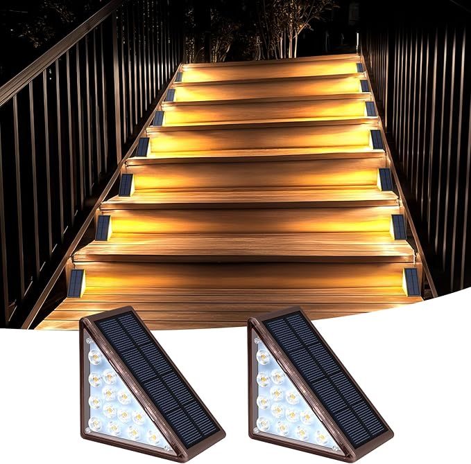 Solar Step Lights for Outside Waterproof IP67, Outdoor Stair Light 2 Pack, Solar Stair Lights Outdoor LED Outdoor Step Lights Decor for Deck, Front Step, Patio, Garden Step