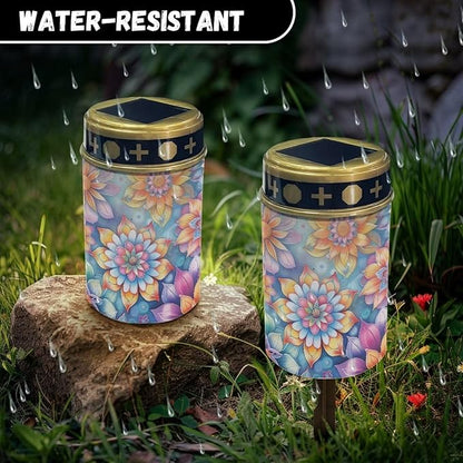 Boho Flower Solar Garden Lights,Solar Decorative Lights,Waterproof Solar Outdoor Lights,Solar Stake Lights for Cemetery Grave Garden Patio Yard Lawn Decoration