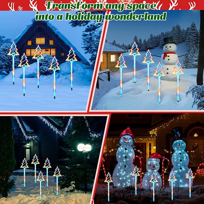 Garden Christmas Decorations Pathway Outdoor Solar, 27 inches Lighted Xmas Tree Solar Christmas Lights with 8 Modes Waterproof String Lights, Outdoor Lights for Yard Patio Walkway-5PCS