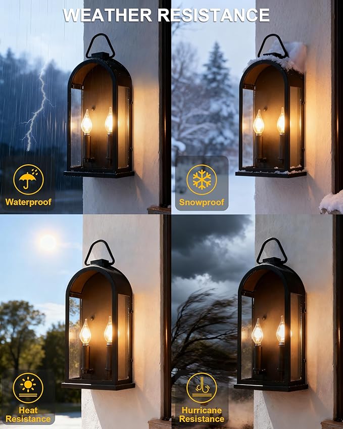 Outdoor Wall Light Fixtures, 2 Light Porch Lights Outdoor, Matte Black Exterior Waterproof Wall Sconce with Glass | Lumora