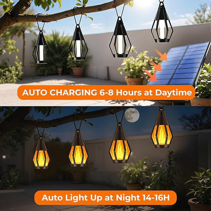 Solar String Lights Outdoor, 42Ft Patio Lights with 15 Flickering Flame Light Bulbs,Waterproof Warm White Outdoor Solar String Lights for Outside Garden Backyard Patio Gazebo Party Decoration