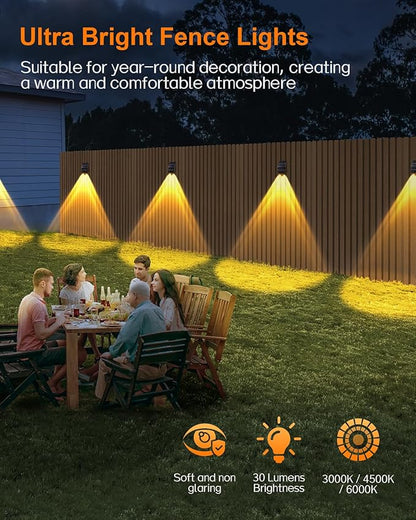 High Brightness Solar Fence Lights Outdoor, Larger Size Solar Lights with Dual Solar Panels, Waterproof Fence Lights Solar Powered for Stair, Step, Yard, Patio, Wall (8 Pack)
