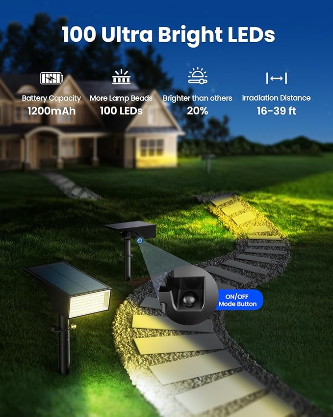Koicaxy Solar Lights Outdoor Waterproof 8 Pack IP65, 100 LEDs 4 Light Modes, Higher Charging Efficiency, Auto | Lumora