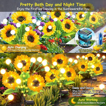 Garpar Garden Lights Solar Powered, Upgraded Bigger Solar Sunflowers with Swaying Firefly Lights, Brighter Waterproof Solar Yard Lights for Outdoor Garden Pathway Patio Lawn Backyard, Gift, 2Pack