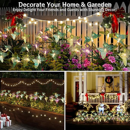 Flumy Solar Lights Outdoor Waterproof 8-Head Butterfly Decorations,Solar Garden Lights,Christmas Christmas Gift，Birthday Decorations,Butterfly Solar Lights for Garden and Yard 2Pack